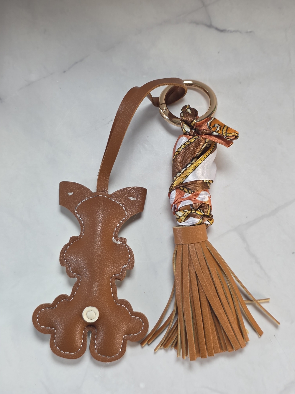 Cute Brown Schnauzer Dog Bag Charm Tassel Twilly Scarf Keychain - Picture 2 of 2